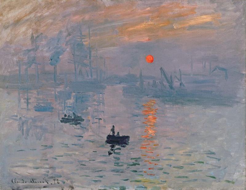 Tableau iconique de Claude Monet, Impression soleil levant, chef-d'œuvre fondateur des peintres impressionnistes français.